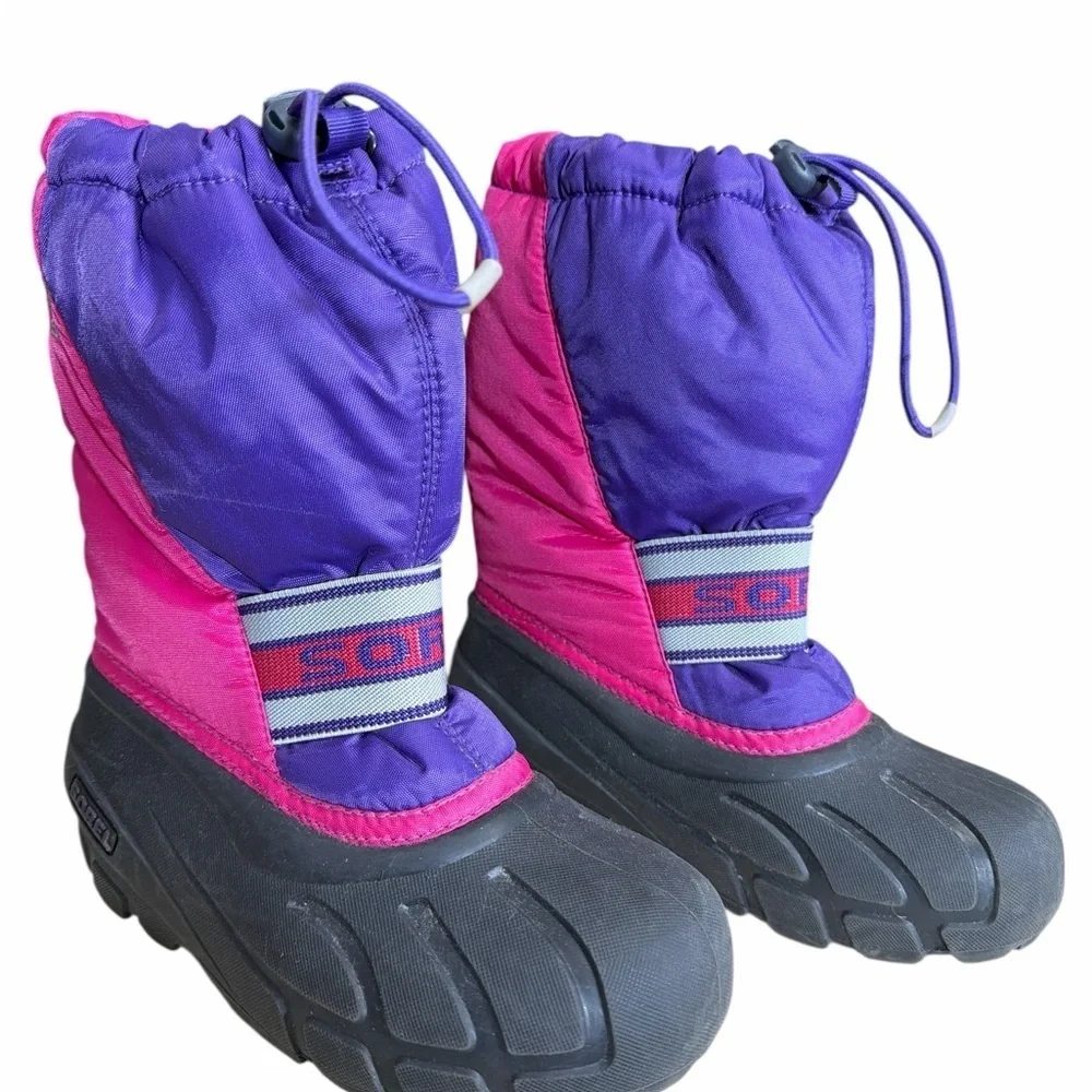 Sorel Purple and Pink Kids' Winter Waterproof Boots in Size 2.